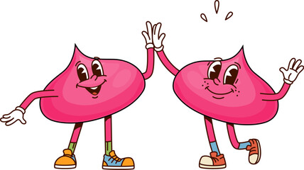 Poster - sweet dessert groovy characters of meringue cookie with funny faces, cartoon vector. groovy meringue