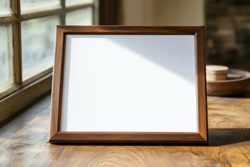 Wall Mural - Empty wooden frame, sunlight, window, table, interior, mockup