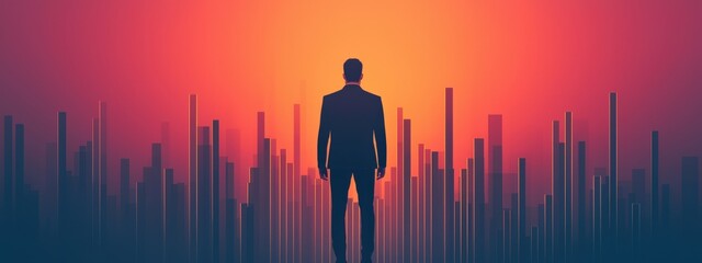 Poster - A man is standing in front of a city skyline