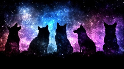  Starry Night Canids Silhouetted Against Cosmos