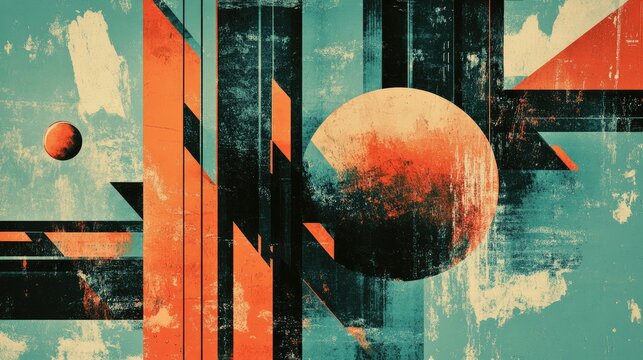Vintage sci-fi movie poster design featuring geometric shapes, bold text, and a retro-futuristic vibe in shades of teal and orange.