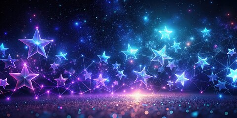 Wall Mural - illuminated stars connected in a cosmic network above a glittering surface