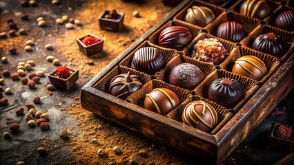 Wall Mural - Luxurious Swiss Chocolate Assortment Gift Box - Urban Exploration Photography