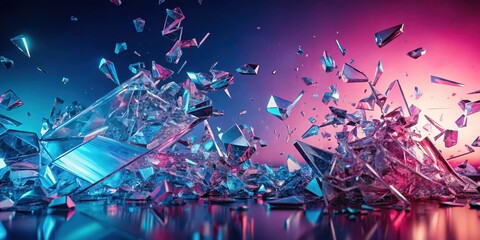 Wall Mural - shattered glass fragments in vivid neon hues a dynamic composition