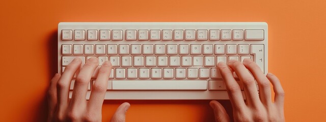 Poster - a person is typing on a white keyboard