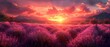 © Arthur Constantine - Vibrant Lavender Field Under Dramatic Sunset with Colorful Clouds and Majestic Mountains in Background