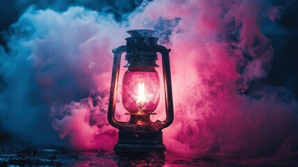 Poster - Vibrant Lantern with Explosive Neon Colors and Paint Splash Effects