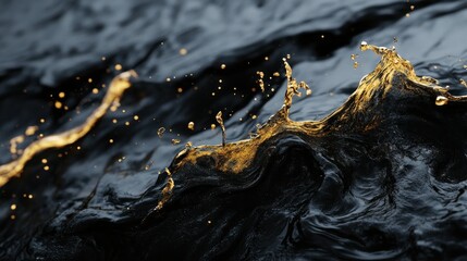 Poster - abstract black and gold paint splashes in dynamic artistic display