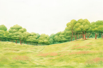 Poster - Lush green meadow landscape illustration