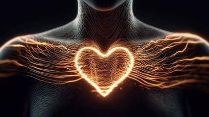 Wall Mural - a heart is shown in a black background with a glowing outline