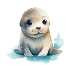 Wall Mural - Cute watercolor seal pup vector illustration