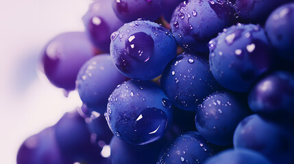 Canvas Print - Close-up of a bunch of juicy, dark purple grapes glistening with water droplets.  Vibrant color and texture.