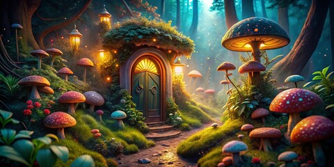 Wall Mural - Magical Fairy Tale Doorway at Night: Enchanting Macro Landscape Photography