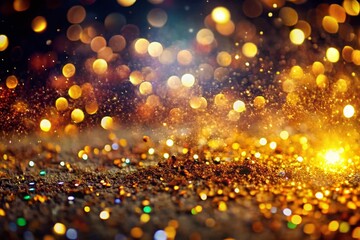 Wall Mural - Magical Golden Glitter Rain: Sparkling Confetti & Bokeh Lights