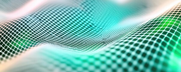 Poster - Matrix abstract background idea. Abstract grid pattern with dynamic waves in vibrant green and white colors.