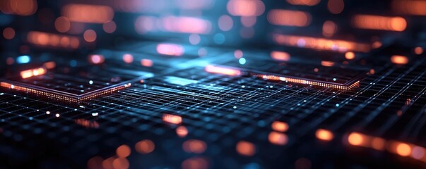 Aufkleber - Matrix abstract background idea. Abstract digital landscape with glowing lines and vibrant colors representing technology.
