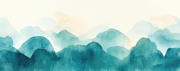 Poster - Watercolor abstract background concept. A serene watercolor landscape showcasing soft blue mountains and gentle hues.