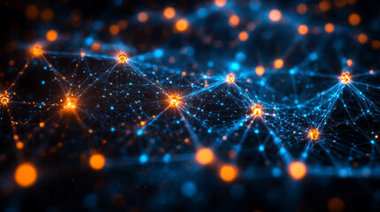 Leinwandbilder - Brightly colored network of connected nodes depicting data flow and technology in action