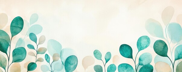 Aufkleber - Watercolor abstract background concept. A serene and minimalistic illustration of abstract green leaves.