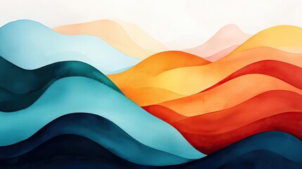 Poster - Watercolor abstract background concept. Vibrant abstract waves in warm and cool colors create a serene landscape.