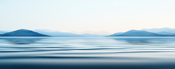 Poster - Watercolor abstract background concept. Serene landscape featuring calm waters and distant mountains under a clear sky.