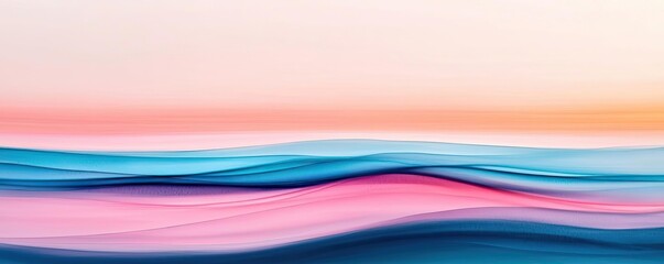Aufkleber - Watercolor abstract background concept. A serene landscape with colorful waves blending blues and pinks at sunset.