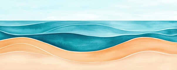 Poster - Watercolor abstract background concept. A serene beach scene with soft waves and gentle sand, perfect for relaxation and tranquility.