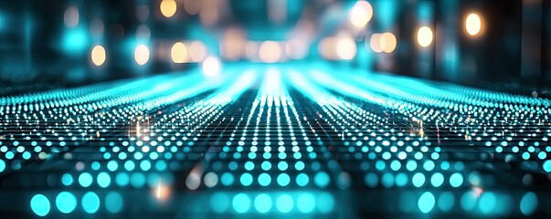 Poster - Matrix abstract background idea. A mesmerizing display of glowing blue lights creating a futuristic pattern.
