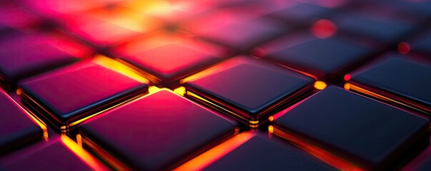 Poster - Matrix abstract background idea. Close-up view of vibrant, illuminated keyboard keys in modern design.