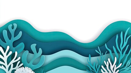 Poster - Layer abstract background concept. Colorful paper cut illustration of underwater waves and corals for modern design.