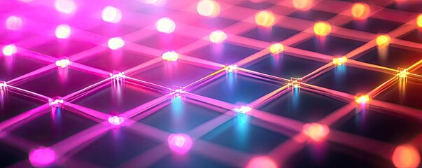 Poster - Matrix abstract background idea. Vibrant grid of colorful lights creating a dynamic visual effect for digital projects.