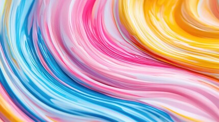 Poster - Watercolor abstract background concept. Vibrant swirls of paint in pink, blue, and yellow create a lively abstract design.