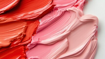 Poster - Bold red and soft pink paint strokes blend on a white surface, showcasing artistic expression in color and texture