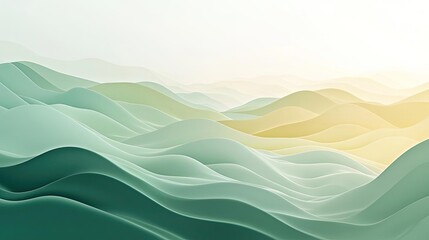 Poster - Layer abstract background concept. Beautiful abstract landscape with soft waves in soothing green and yellow tones.