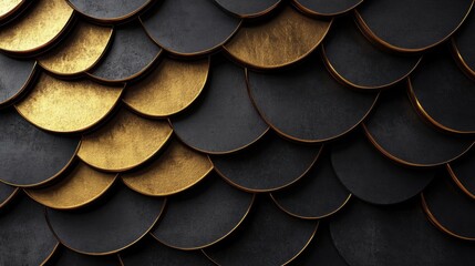 Poster - Black and gold mosaic tiles form a captivating pattern, enhancing the ambiance of modern spaces with a unique artistic flair
