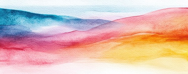 Aufkleber - Watercolor abstract background concept. Vibrant watercolor landscape with flowing colors of blue, pink, and yellow.