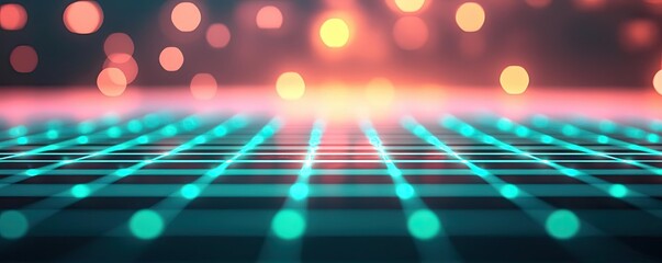Poster - Matrix abstract background idea. Vibrant digital grid with glowing lights, perfect for modern tech backgrounds.