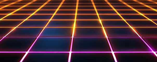 Poster - Matrix abstract background idea. A vibrant neon grid design featuring glowing lines on a dark background.