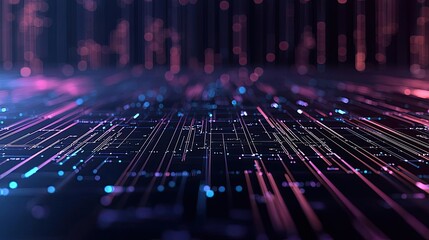Poster - Matrix abstract background idea. A vibrant digital landscape with glowing lines and patterns representing data flow.