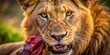 © Danicha - Majestic Lion Savoring Prey: Close-Up Macro Photography of a Wild Cat's Meal
