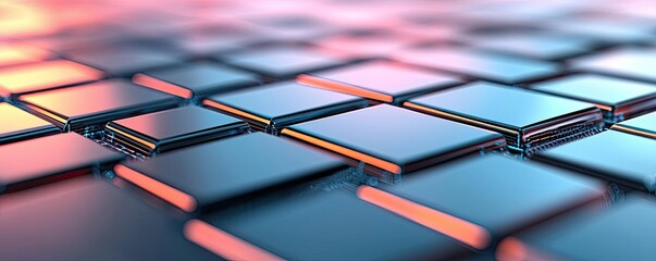 Poster - Matrix abstract background idea. Close-up view of glossy tiles reflecting vibrant colors and light patterns.