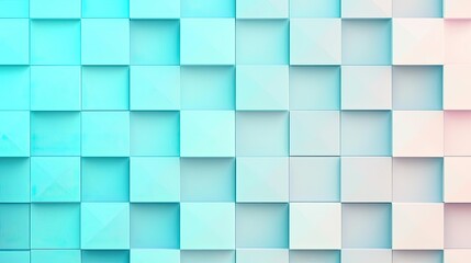 Poster - Matrix abstract background idea. Abstract geometric pattern with turquoise and white 3D squares forming a modern background.