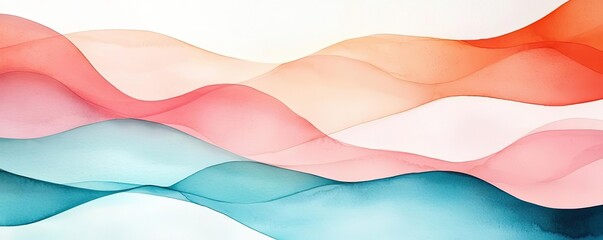 Poster - Watercolor abstract background concept. Abstract wavy design with soft colors in shades of pink, orange, and teal.