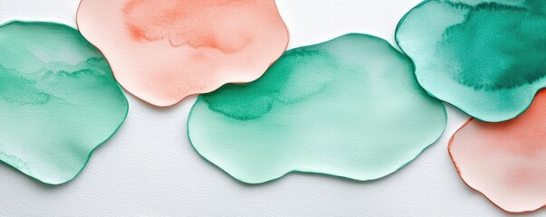 Poster - Watercolor abstract background concept. Abstract watercolor shapes blending soft hues of green and peach for creative design.