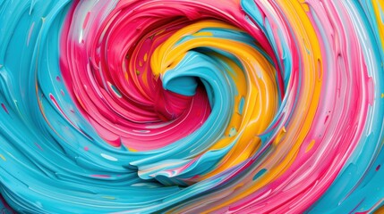 Poster - Swirling patterns of blue, pink, and yellow blend beautifully, creating a lively abstract artwork full of energy and depth