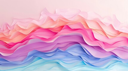 Poster - Soft pastel pink and purple paper waves undulate, creating a calming backdrop ideal for artistic endeavors and celebrations