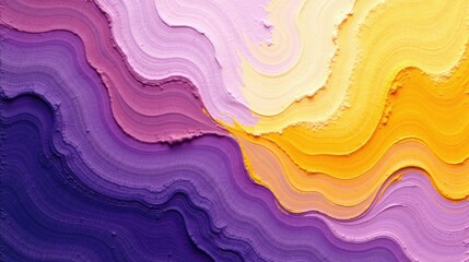 Leinwandbilder - Abstract Wavy Paint Texture in Vibrant Purple and Yellow Hues