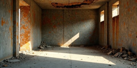 Aufkleber - Sunlit Derelict Structure Interior View of a Ruined Building with Rust and Debris