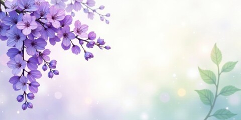 Poster - Serene Springtime Floral Branch with Delicate Purple Blossoms and Soft Green Leaves