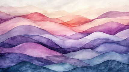 Poster - Watercolor abstract background concept. Soft, flowing watercolor landscape with gentle waves of color in shades of purple and pink.